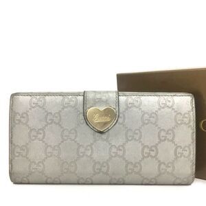 GUCCI Shima Heart Logo Clip Leather Long Bifold Wallet /S0930